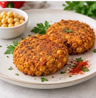 Burger di ceci alla paprika e fiocchi di patate