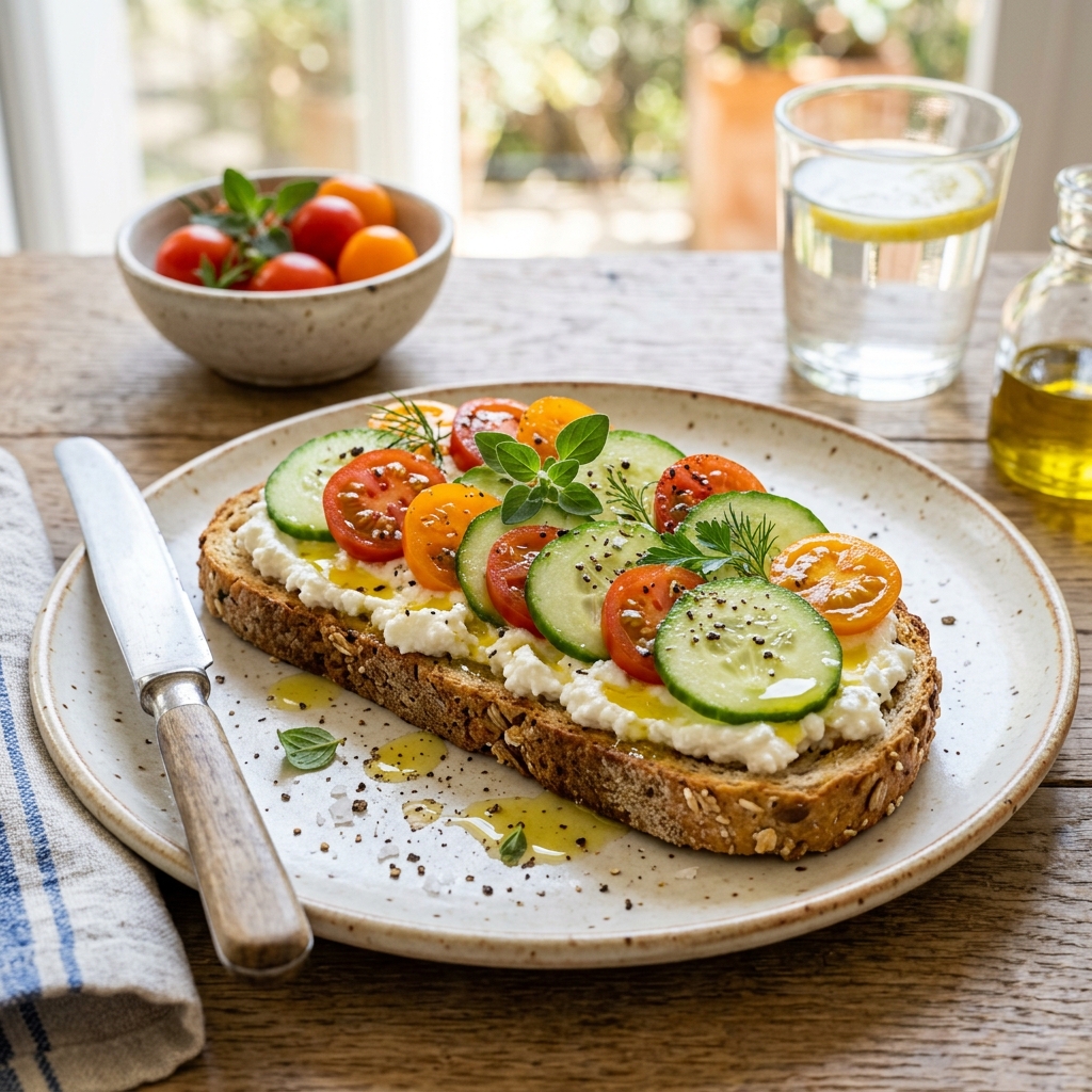 Pane Tostato con Ricotta e Verdure