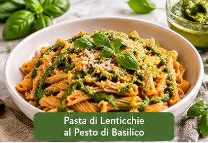 Pasta di lenticchie al pesto di basilico
